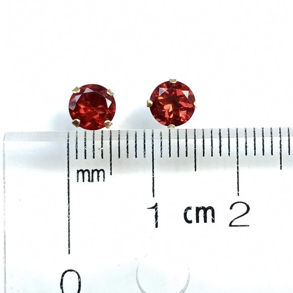 (SOLD) 10K Yellow Gold Deep Red Garnet Stud Post Earrings - Picture 8 of 10